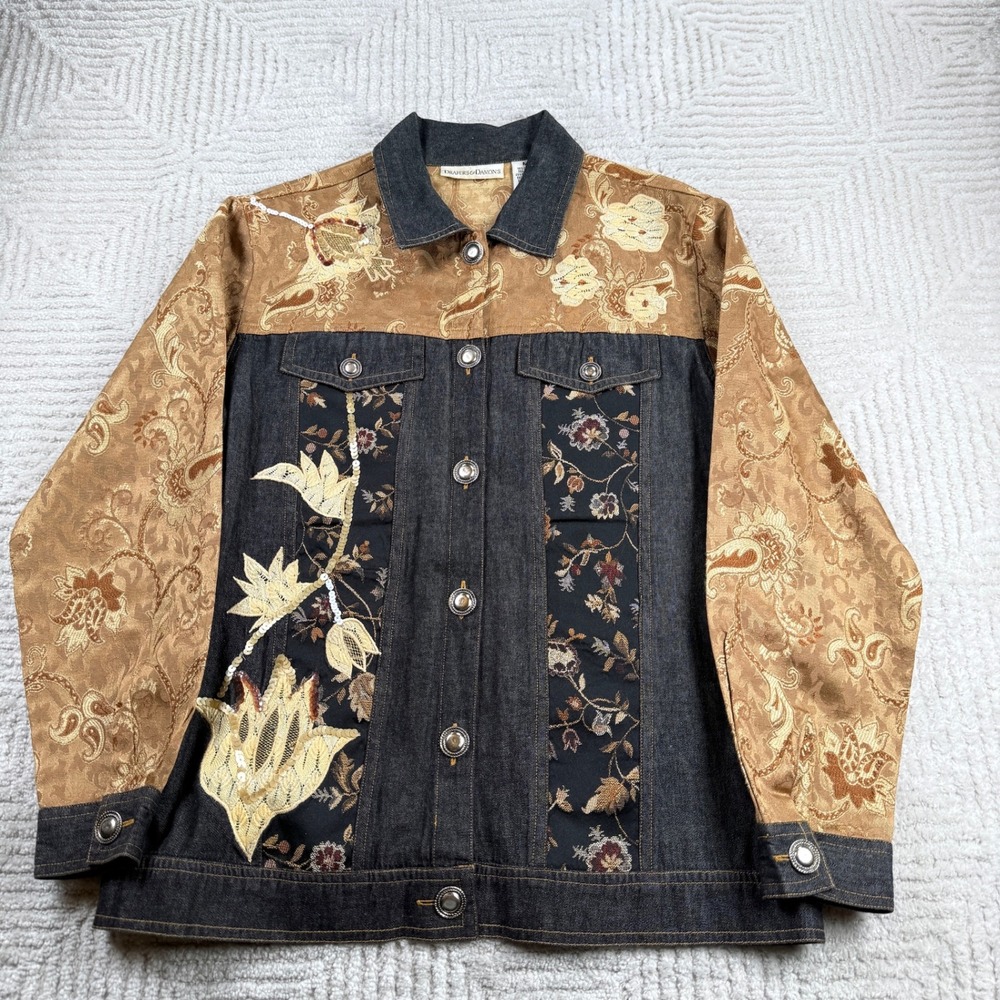 Draper's & Damon's Tapestry Denim Jacket Women's Medium Art Wear Vintage Granny